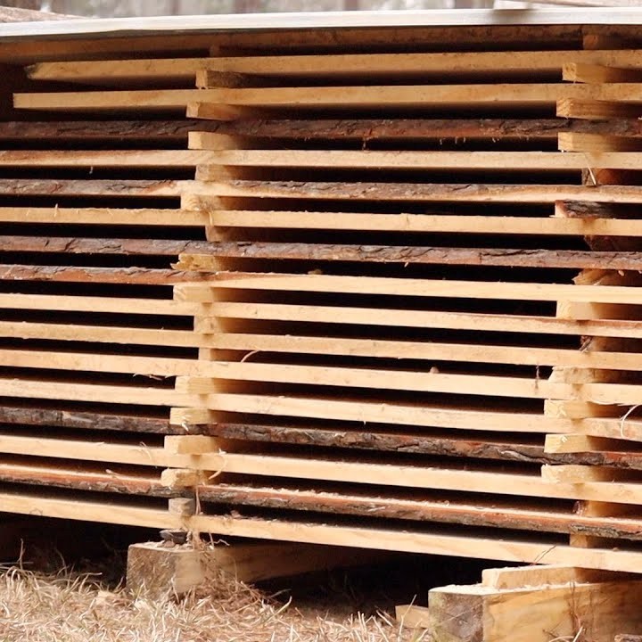 Carefully stacked timber drying